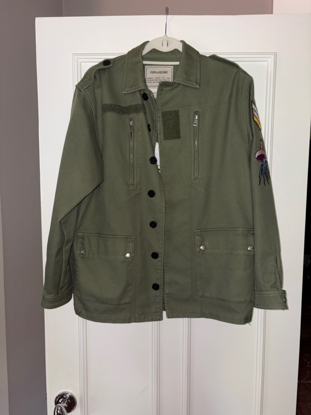 Zadig & Voltaire Olive Green Utility Jacket with Patch Detail